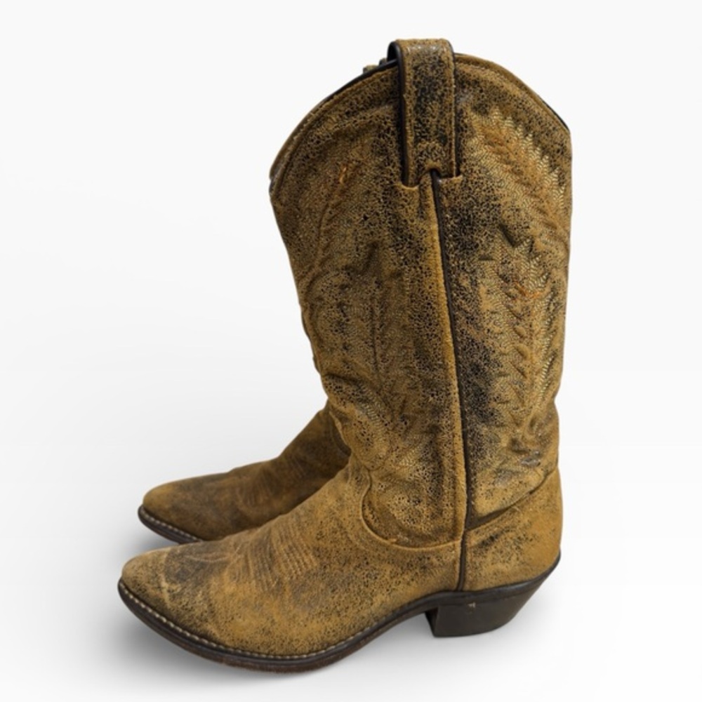 Distressed Rustic Brown Western Cowboy Boots Leather Pull On Women’s Size 7.5